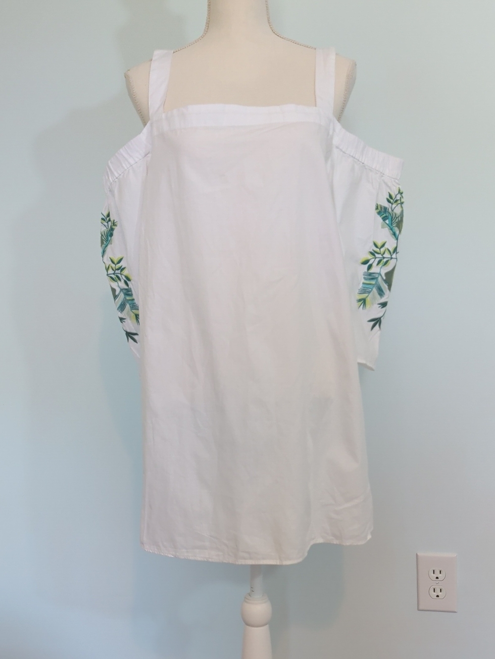Kaari Blue White Curvy Top with Elastic off shoulder neck embroidered sleeves 2x